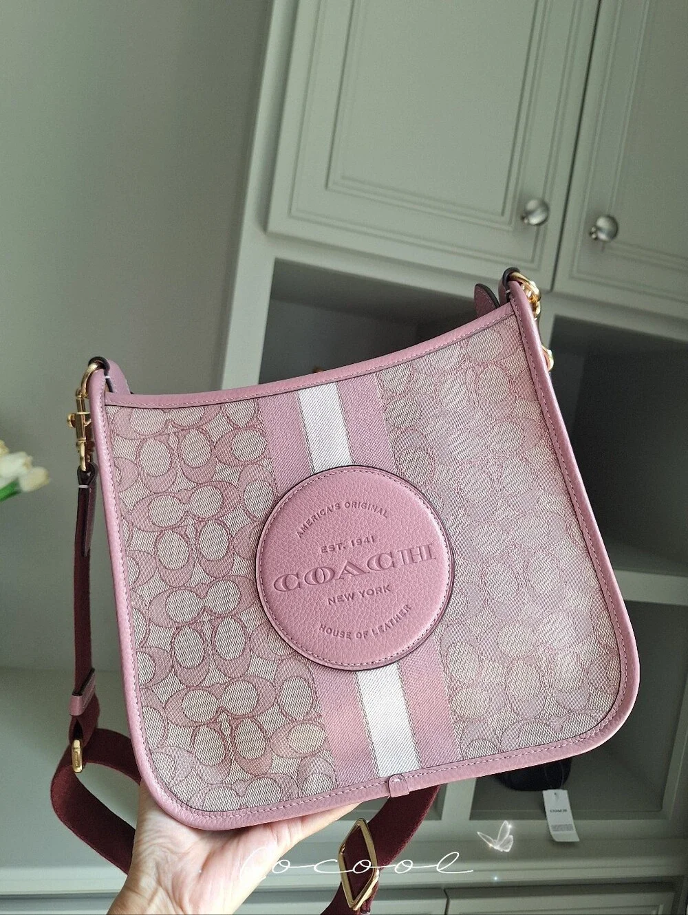 New! RARE Dempsey File Bag In Signature Jacquard With Stripe And Coach Patch
